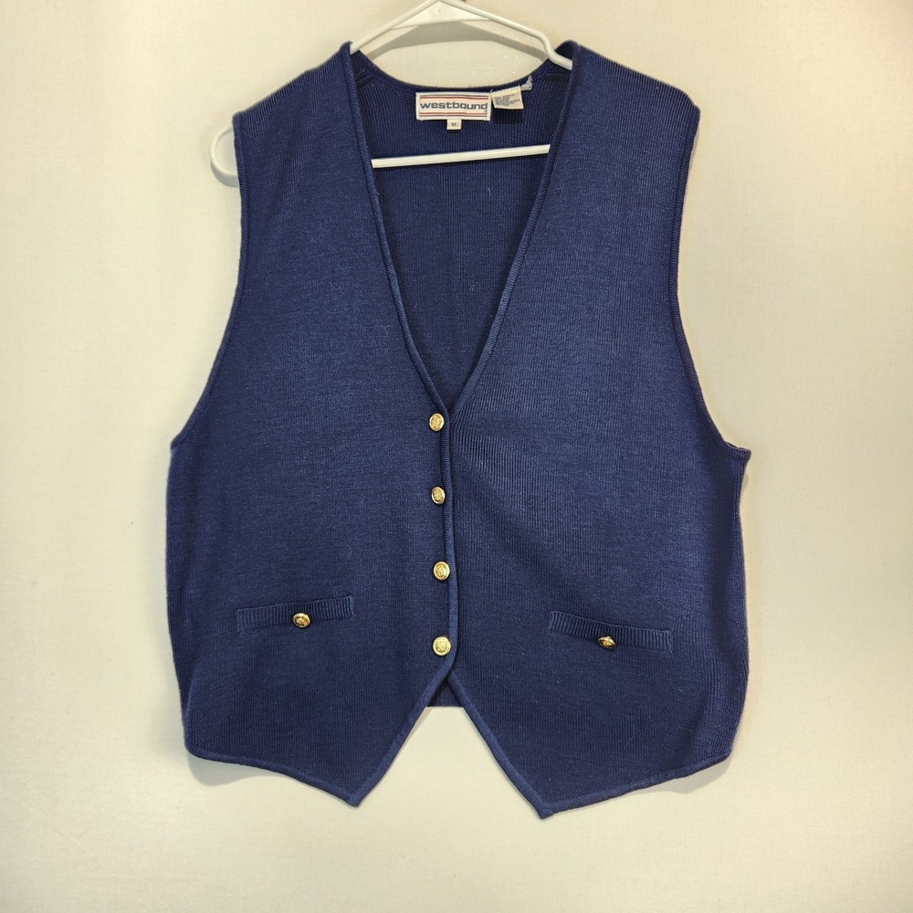 Westbound Women's Vintage Classy Old Money Preppy Vest Navy Blue Size M